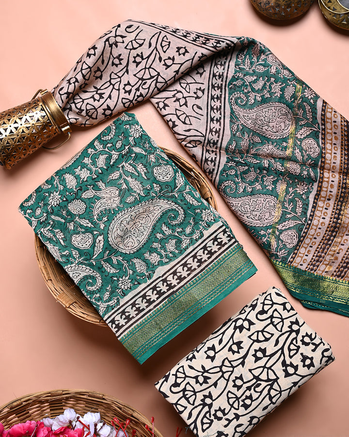 Premium Bagru Print Maheshwari Silk Suit Set (BSMAHMA75)