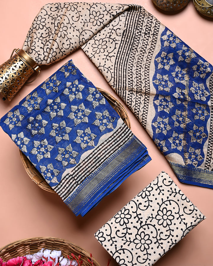 New Traditional Bagru Print Maheshwari Silk Suit Set (BSMAHMA76)