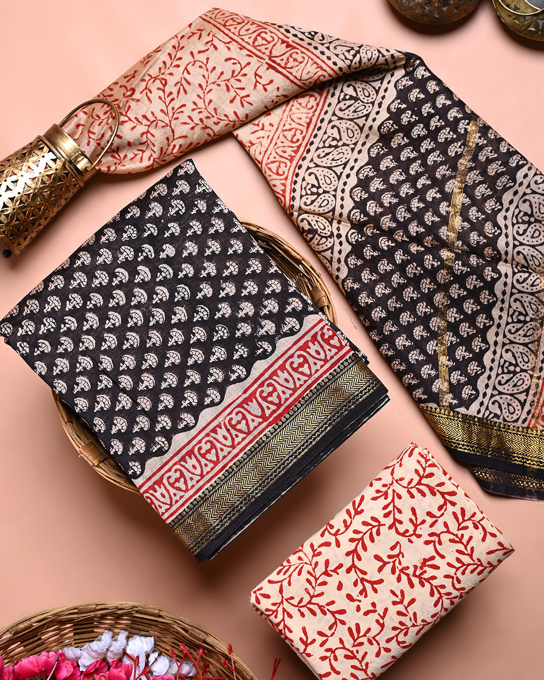 New Traditional Bagru Print Maheshwari Silk Suit Set (BSMAHMA77)