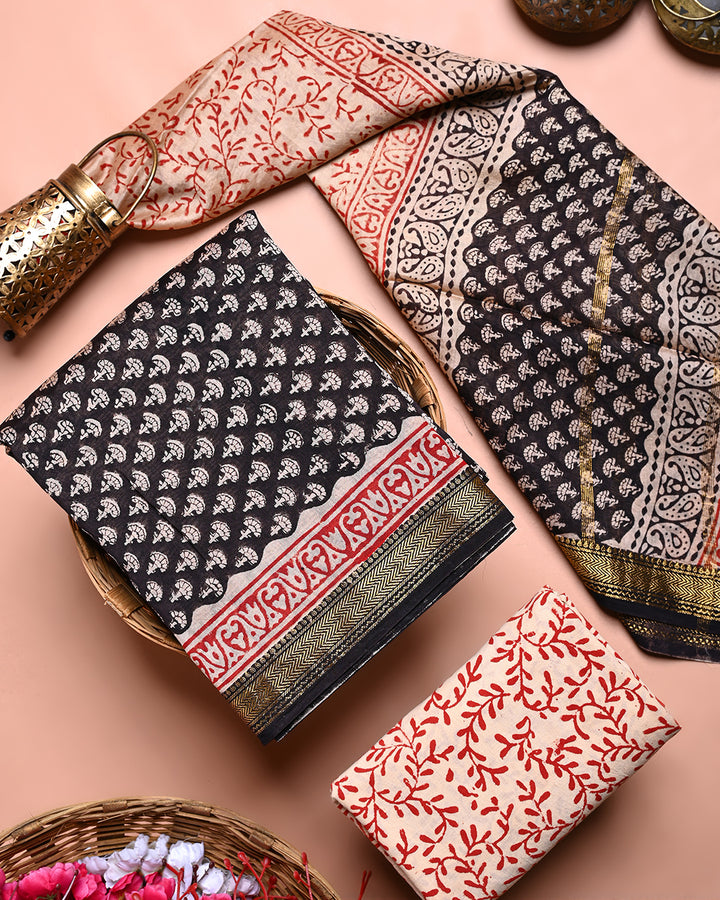 New Traditional Bagru Print Maheshwari Silk Suit Set (BSMAHMA77)