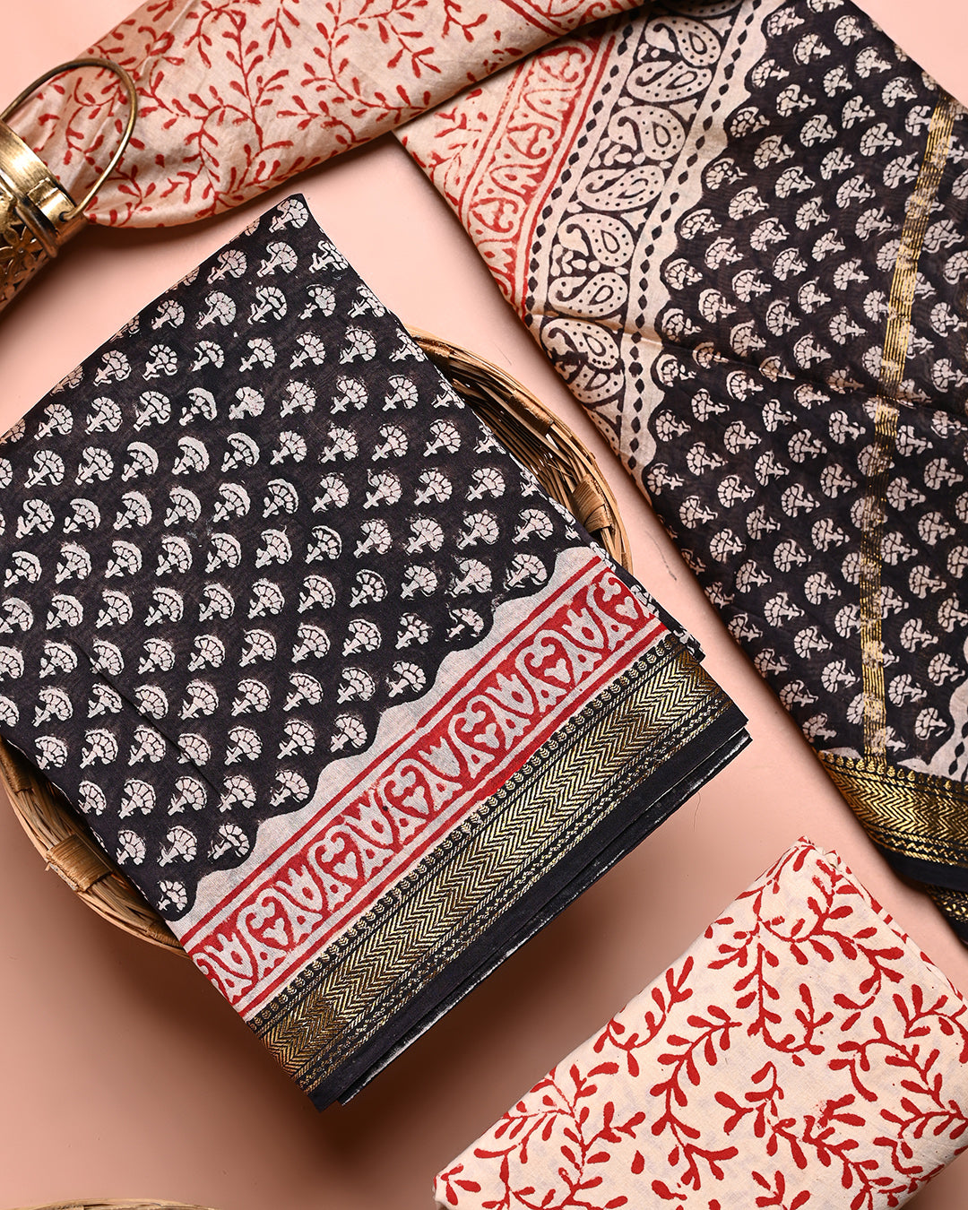 New Traditional Bagru Print Maheshwari Silk Suit Set (BSMAHMA77)