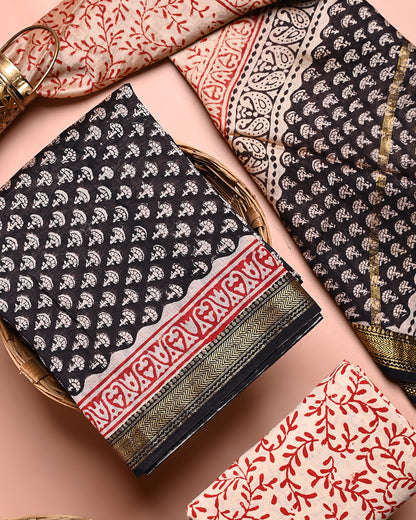 New Traditional Bagru Print Maheshwari Silk Suit Set (BSMAHMA77)
