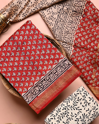 New Traditional Bagru Print Maheshwari Silk Suit Set (BSMAHMA78)