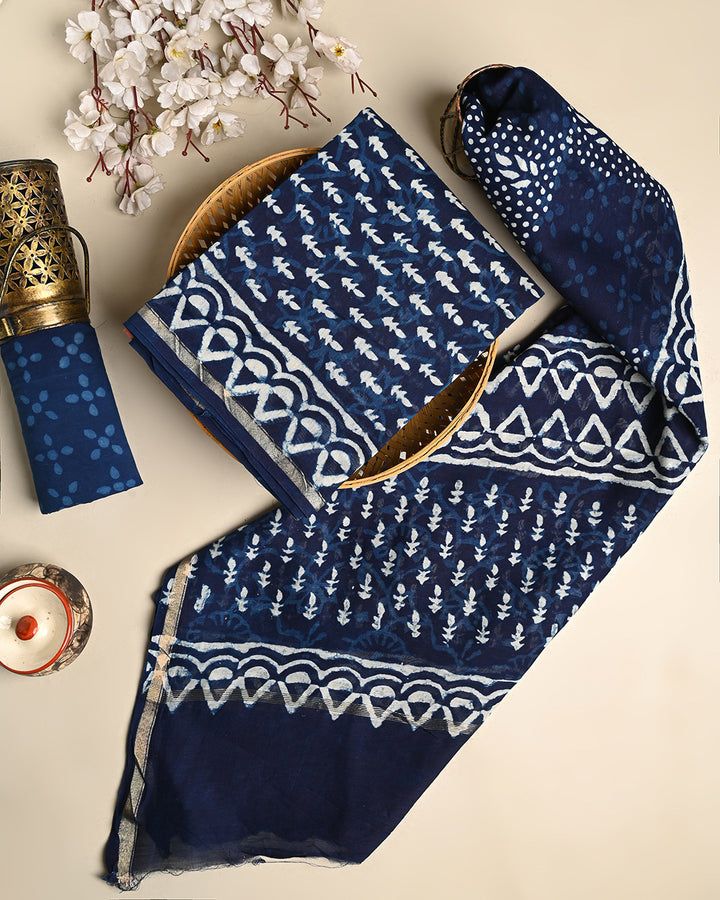 Elegant Dabu Print Chanderi Silk Suit Set (BSCHACH38)