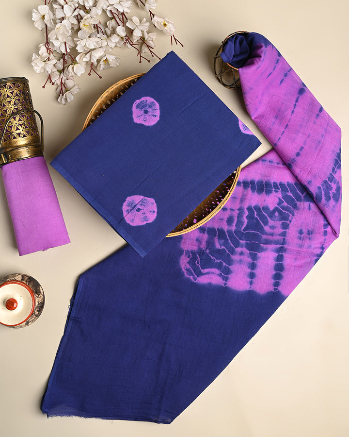 Traditional Tie and Dye Printed Cotton Suit With Cotton Dupatta (BSCOTMU17)
