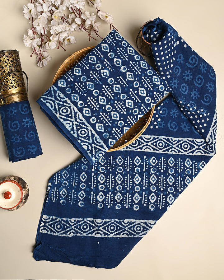 Traditional Dabu Printed  Cotton Suit With Cotton Dupatta (BSCOTMU14)