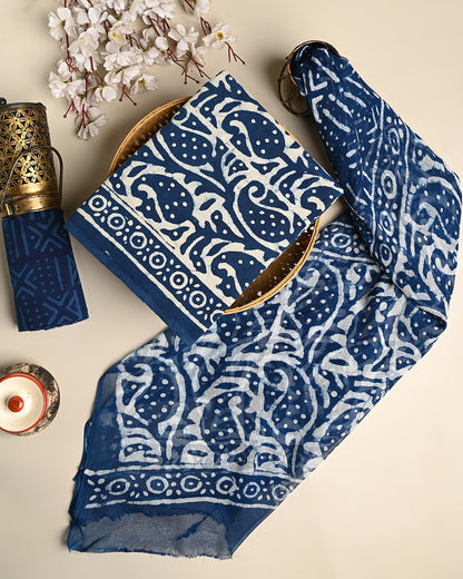 Premium Dabu Printed Cotton Suit With Chiffon Dupatta (BSCOTCH100)