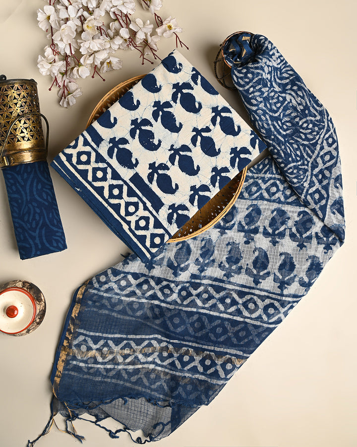 Premium  Dabu print Cotton Suit With Kota Doria Dupatta (BSCOTKO117)