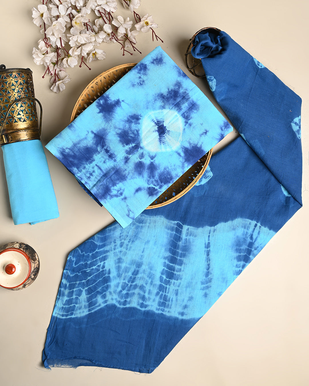 Traditional Tie and Dye Printed Cotton Suit With Cotton Dupatta (BSCOTMU125)