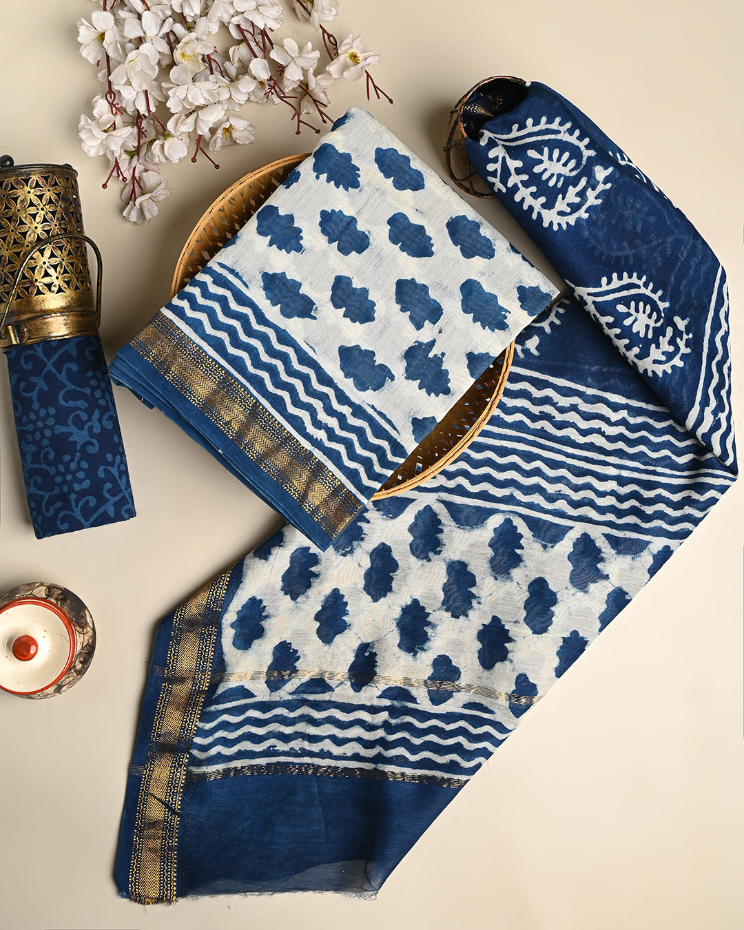 Elegant Dabu Printed Maheshwari Silk Suit (BSMAHMA70)