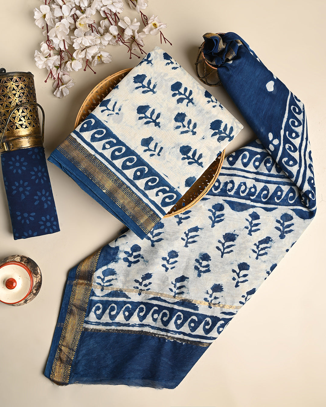 Traditioanal Dabu Printed Maheshwari Silk Suit (BSMAHMA69)