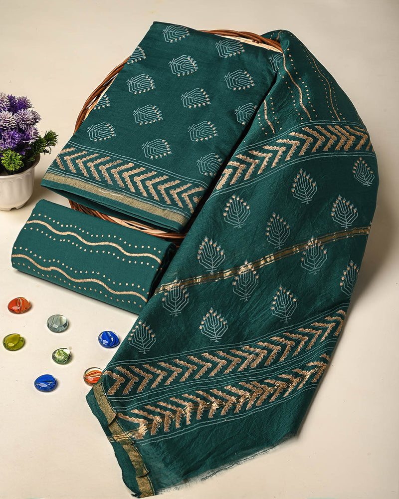 Exclusive Hand Block Gold And Khadi Printed Chanderi Silk Suit Set(BSCH02)