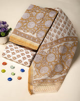 Exclusive Hand Block Gold And Khadi Printed Chanderi Silk Suit Set(BSCH03)
