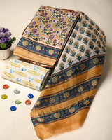 Exclusive Hand Block Gold And Khadi Printed Chanderi Silk Suit Set(BSCH05)