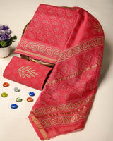 Exclusive Hand Block Gold And Khadi Printed Chanderi Silk Suit Set(BSCH06)