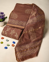 Exclusive Hand Block Gold And Khadi Printed Chanderi Silk Suit Set(BSCH07)