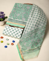 Premium Hand Block Gold And Khadi Printed Chanderi Silk Suit Set(BSCH11)