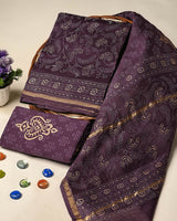 Premium Hand Block Gold And Khadi Printed Chanderi Silk Suit Set(BSCH10)