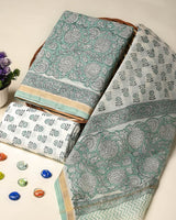 Exclusive Hand Block Gold And Khadi Printed Chanderi Silk Suit Set(BSCH01)