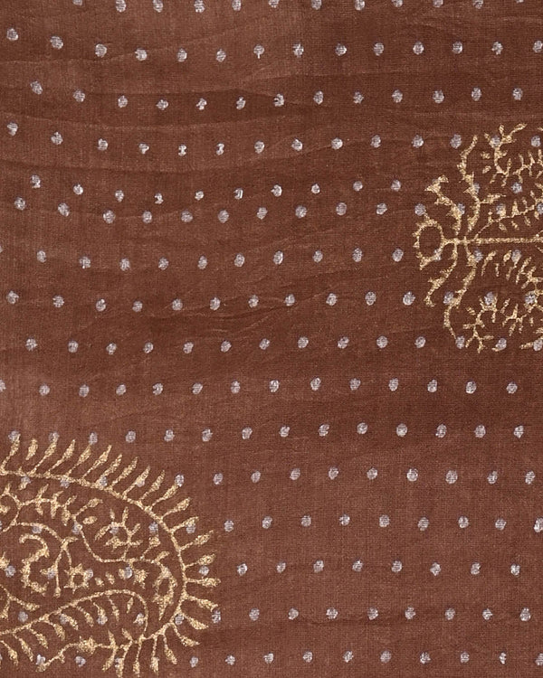 Exclusive Hand Block Gold And Khadi Printed Chanderi Silk Suit Set(BSCH07)