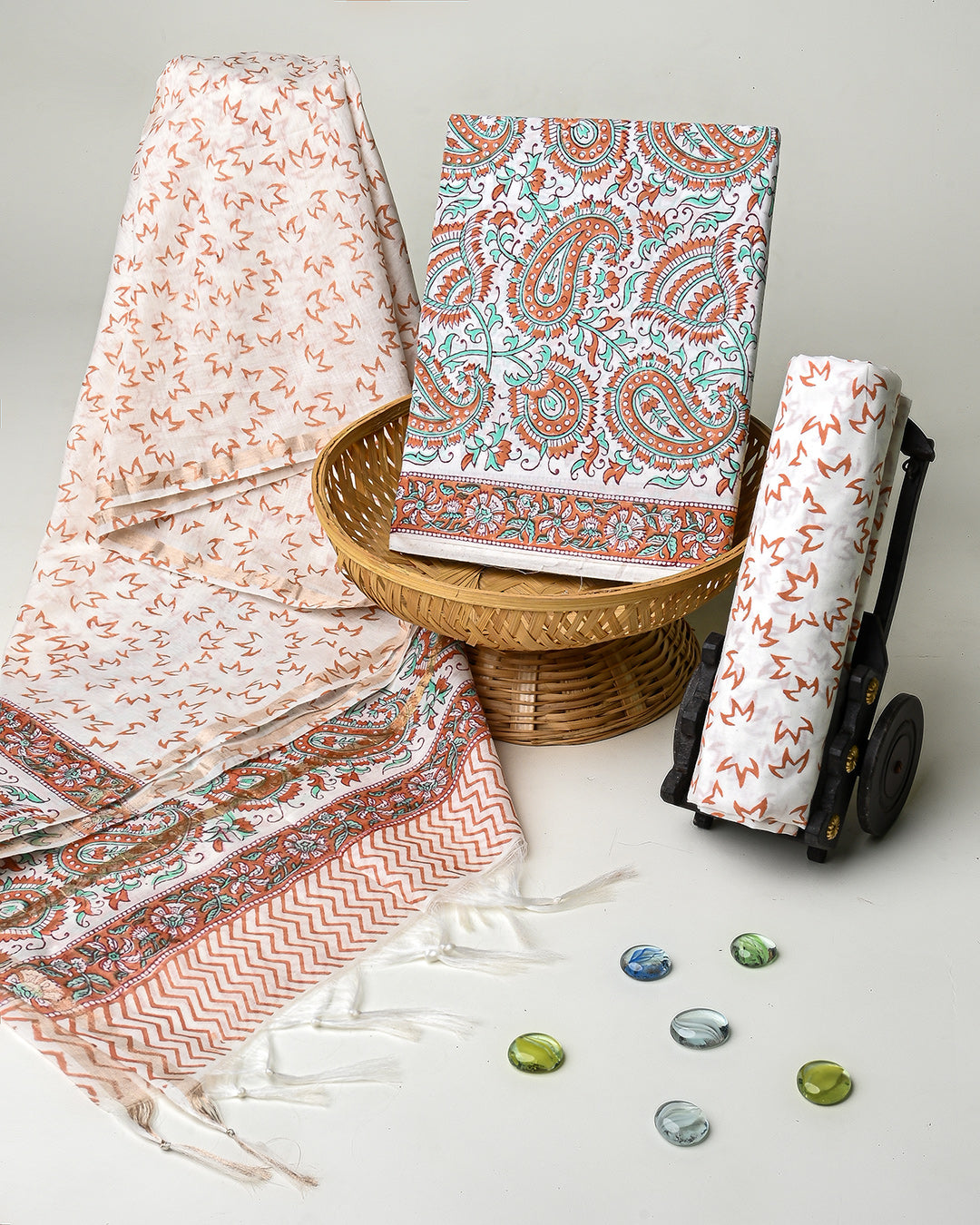 Hand Embroidered Unstitched pure tissue chanderi Suit Dupatta