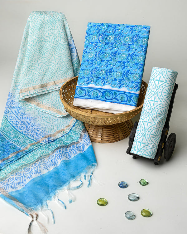 Hand Block Printed Cotton Suit With Chnaderi Dupatta BSCD13