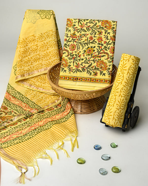 Hand Block Printed Cotton Suit With Chnaderi Dupatta BSCD09
