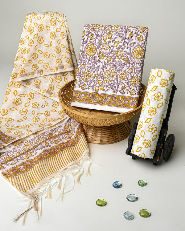 Hand Block Printed Cotton Suit With Chnaderi Dupatta BSCD27