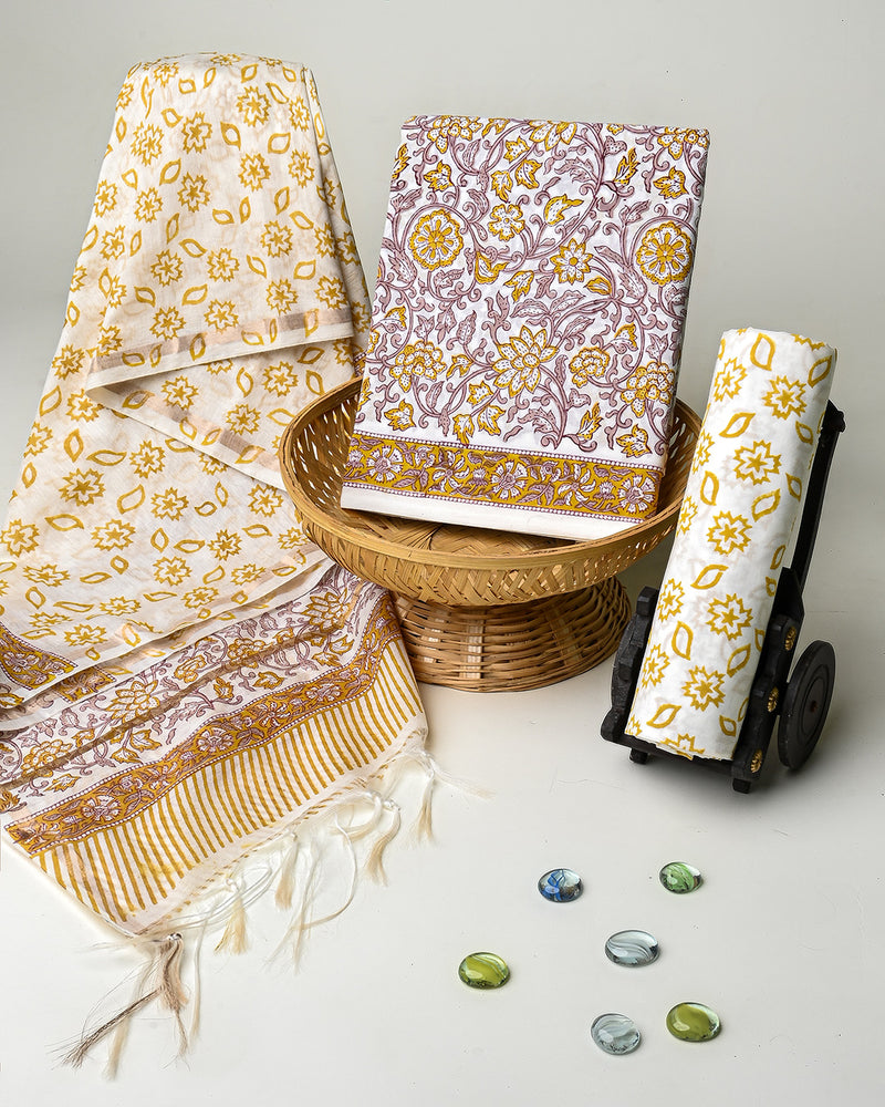Hand Block Printed Cotton Suit With Chnaderi Dupatta BSCD27