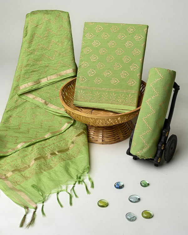 Hand Block Printed Cotton Suit With Chnaderi Dupatta BSCD30
