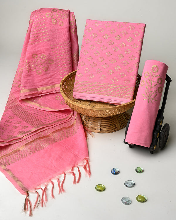 Hand Block Printed Cotton Suit With Chnaderi Dupatta BSCD33
