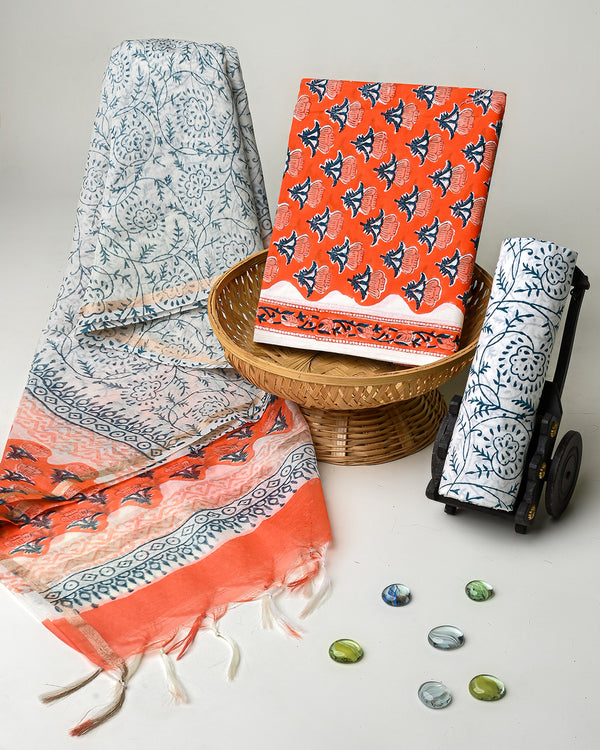 Hand Block Printed Cotton Suit With Chnaderi Dupatta BSCD19
