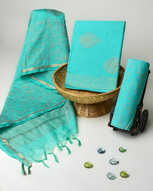 Hand Block Printed Cotton Suit With Chnaderi Dupatta BSCD32