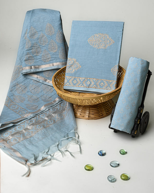Hand Block Printed Cotton Suit With Chnaderi Dupatta BSCD31