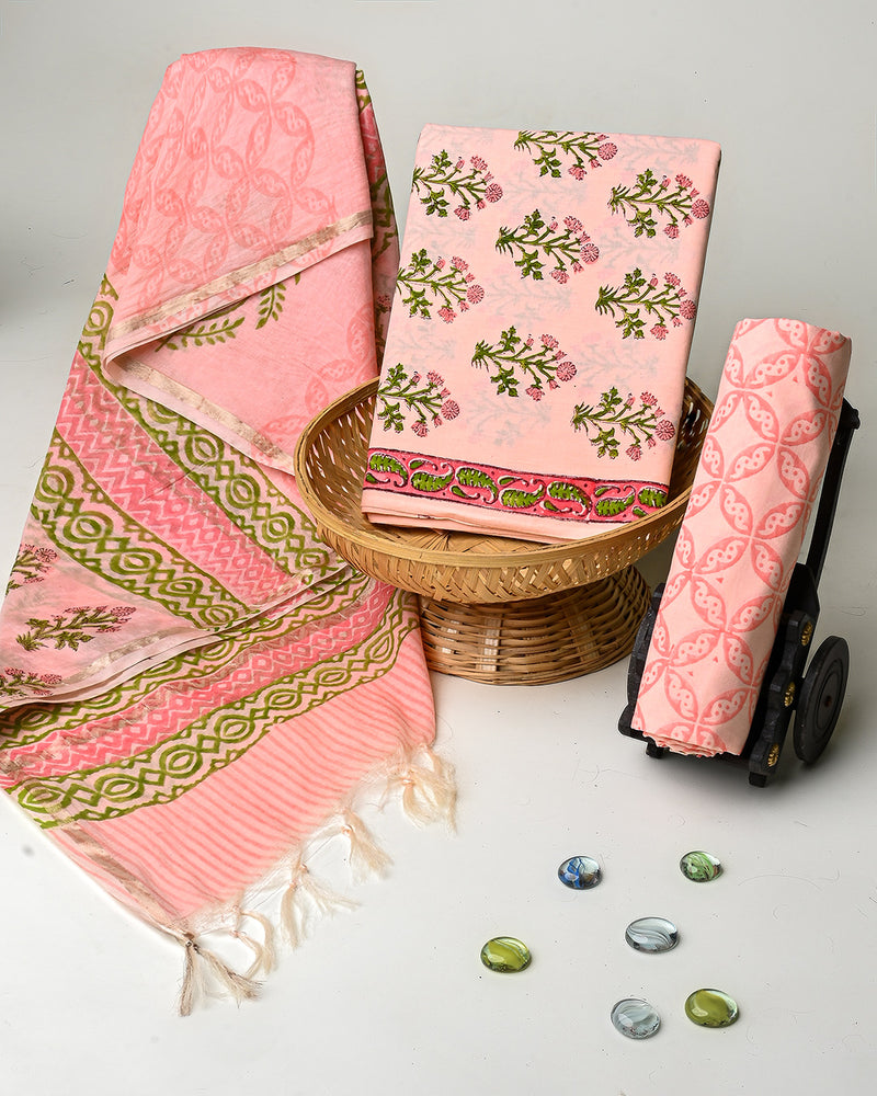 Hand Block Printed Cotton Suit With Chnaderi Dupatta BSCD01
