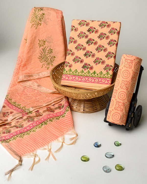 Hand Block Printed Cotton Suit With Chnaderi Dupatta BSCD06