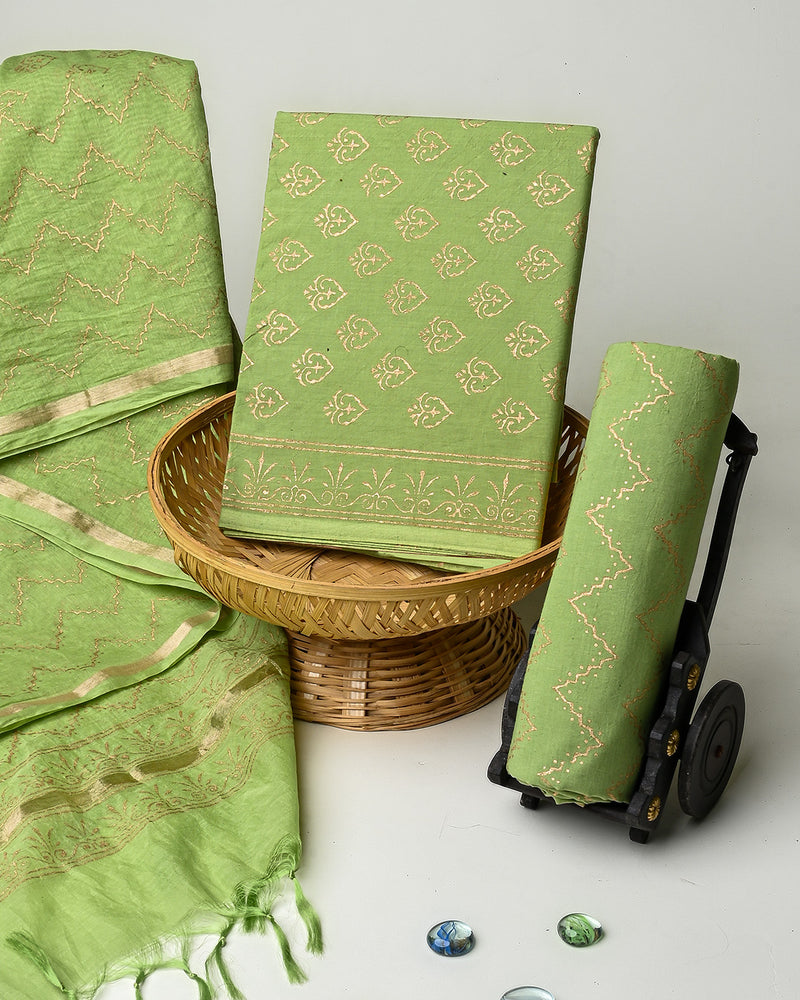 Hand Block Printed Cotton Suit With Chnaderi Dupatta BSCD30