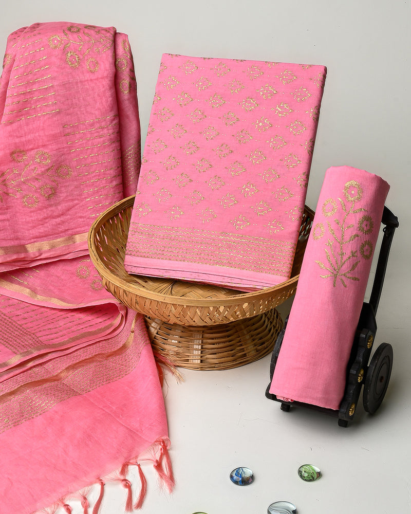 Hand Block Printed Cotton Suit With Chnaderi Dupatta BSCD33