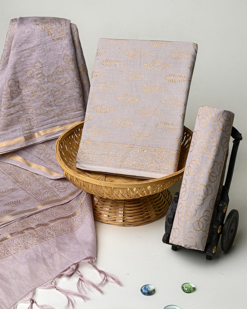 Hand Block Printed Cotton Suit With Chnaderi Dupatta BSCD34