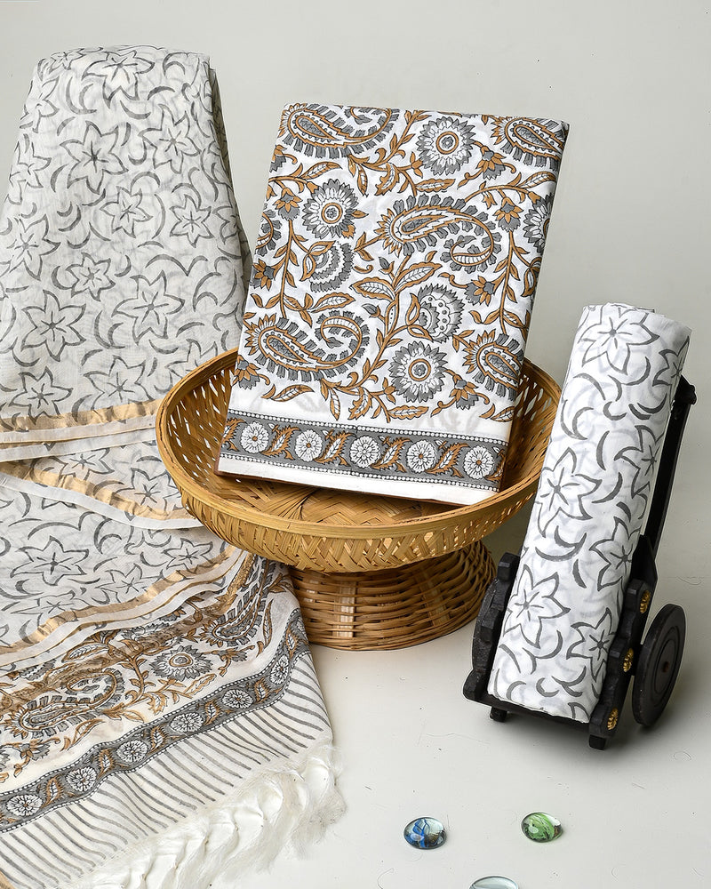 Hand Block Printed Cotton Suit With Chnaderi Dupatta BSCD23