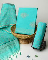 Hand Block Printed Cotton Suit With Chnaderi Dupatta BSCD32