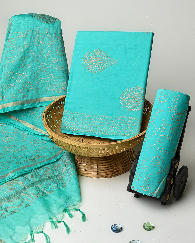 Hand Block Printed Cotton Suit With Chnaderi Dupatta BSCD32