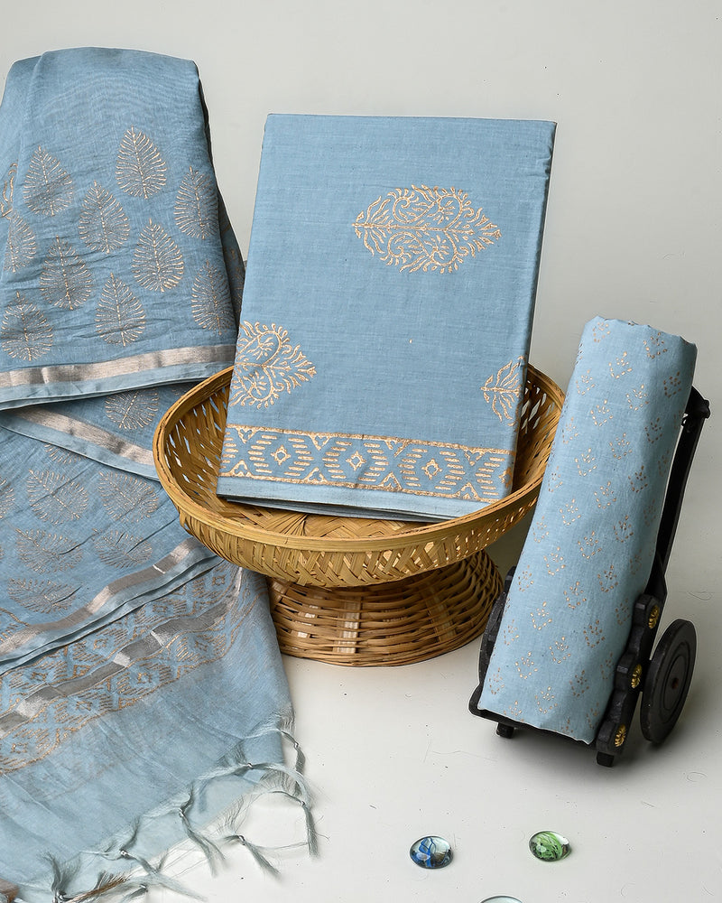 Hand Block Printed Cotton Suit With Chnaderi Dupatta BSCD31