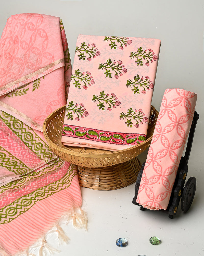 Hand Block Printed Cotton Suit With Chnaderi Dupatta BSCD01