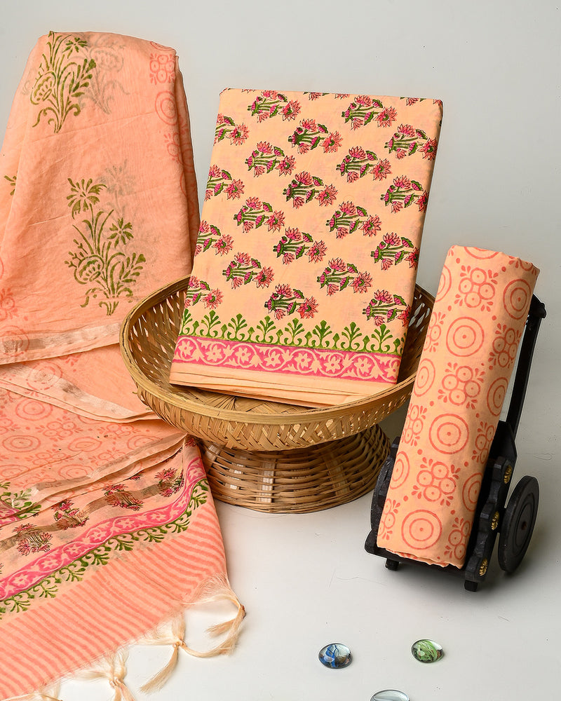 Hand Block Printed Cotton Suit With Chnaderi Dupatta BSCD06