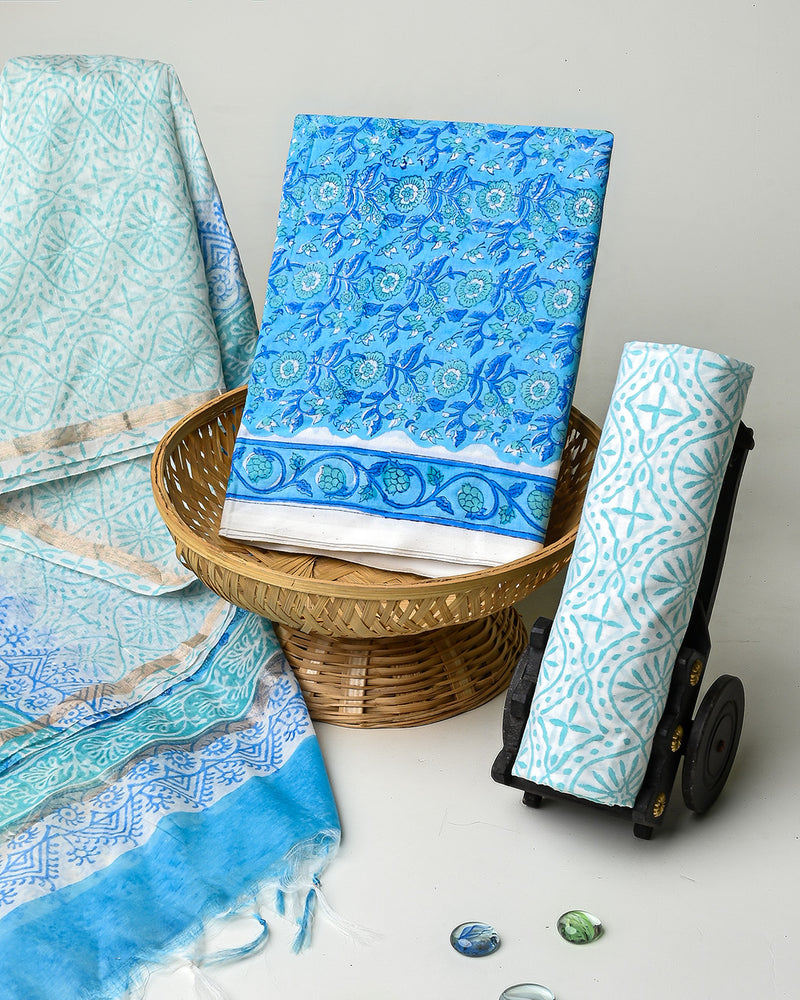 Hand Block Printed Cotton Suit With Chnaderi Dupatta BSCD13