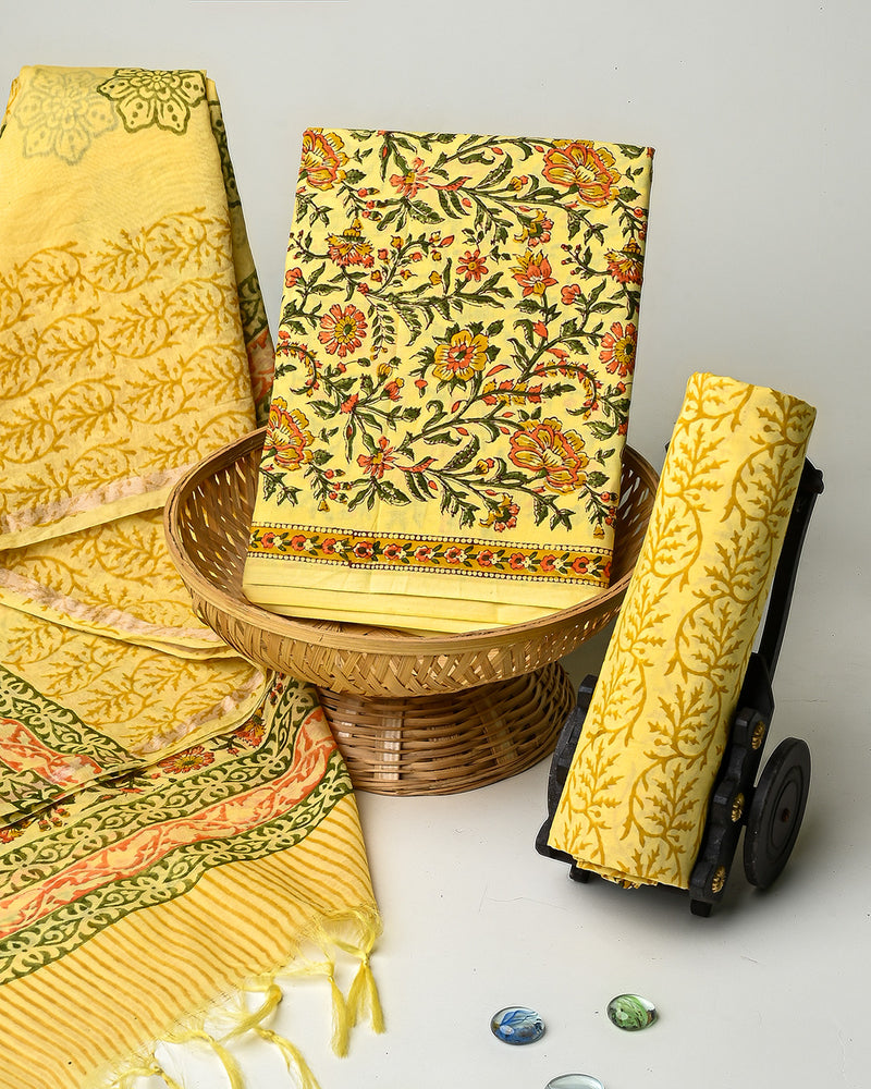 Hand Block Printed Cotton Suit With Chnaderi Dupatta BSCD09