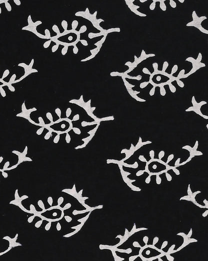 Traditional Black & White Sanganeri Rapid Printed Cotton Suit With Chiffon Dupatta CFCOTCH32