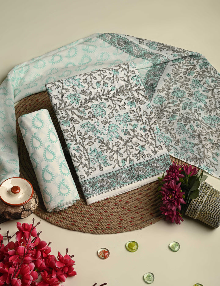 Elegant Hand Block Printed Cotton Suit With Cotton Dupatta (BSCOTMU38)