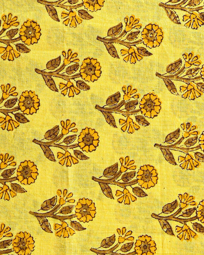 Premium Yellow Hand Block Printed Cotton Suit With Cotton Duptta CFCOTMU27